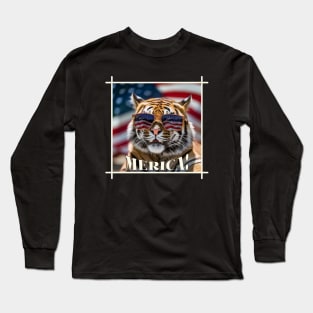 Funny Patriotic Tiger MERICA! Happy Birthday America! Long Sleeve T-Shirt